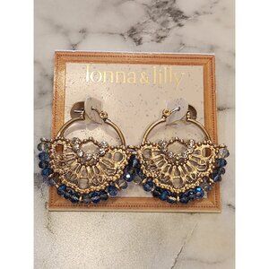 Gold-Tone Filigree Hoop Earrings With Blue Beads By Lonna & Lilly
